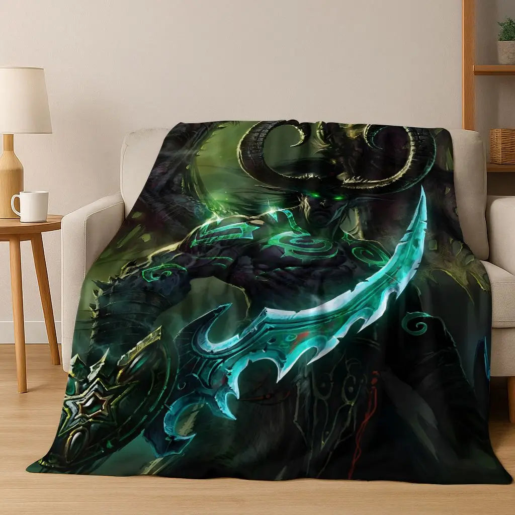 Coperta in flanella WOW World of Warcraft Arthas Demon Illidan Sylvanas, plaid morbido e confortevole per casa, camera da letto, letto, divano, copridivano, idea regalo