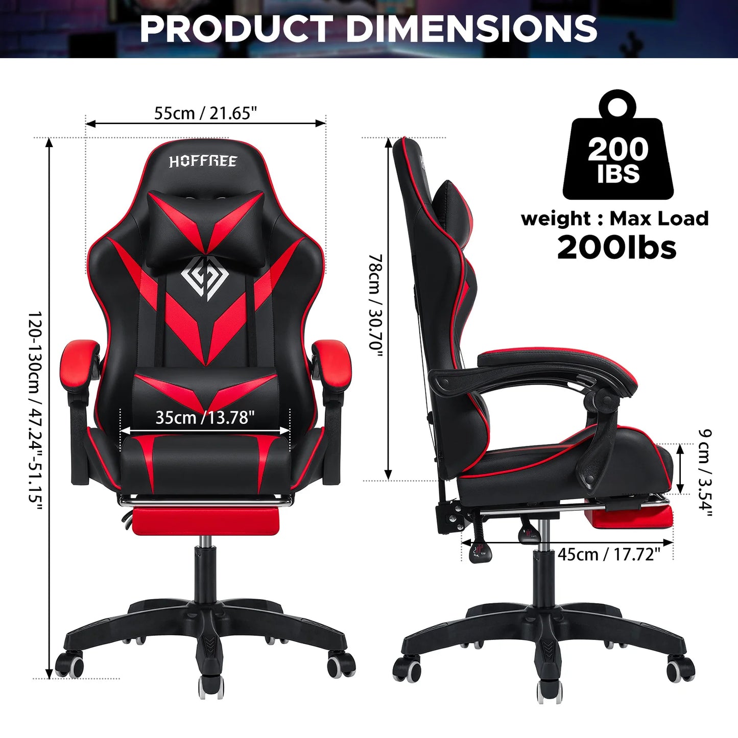 400Lbs Load Gaming Chair with Massage Ergonomic Computer Chair Footrest and Lumbar Support Reclining PC Chair Adjust Armrest