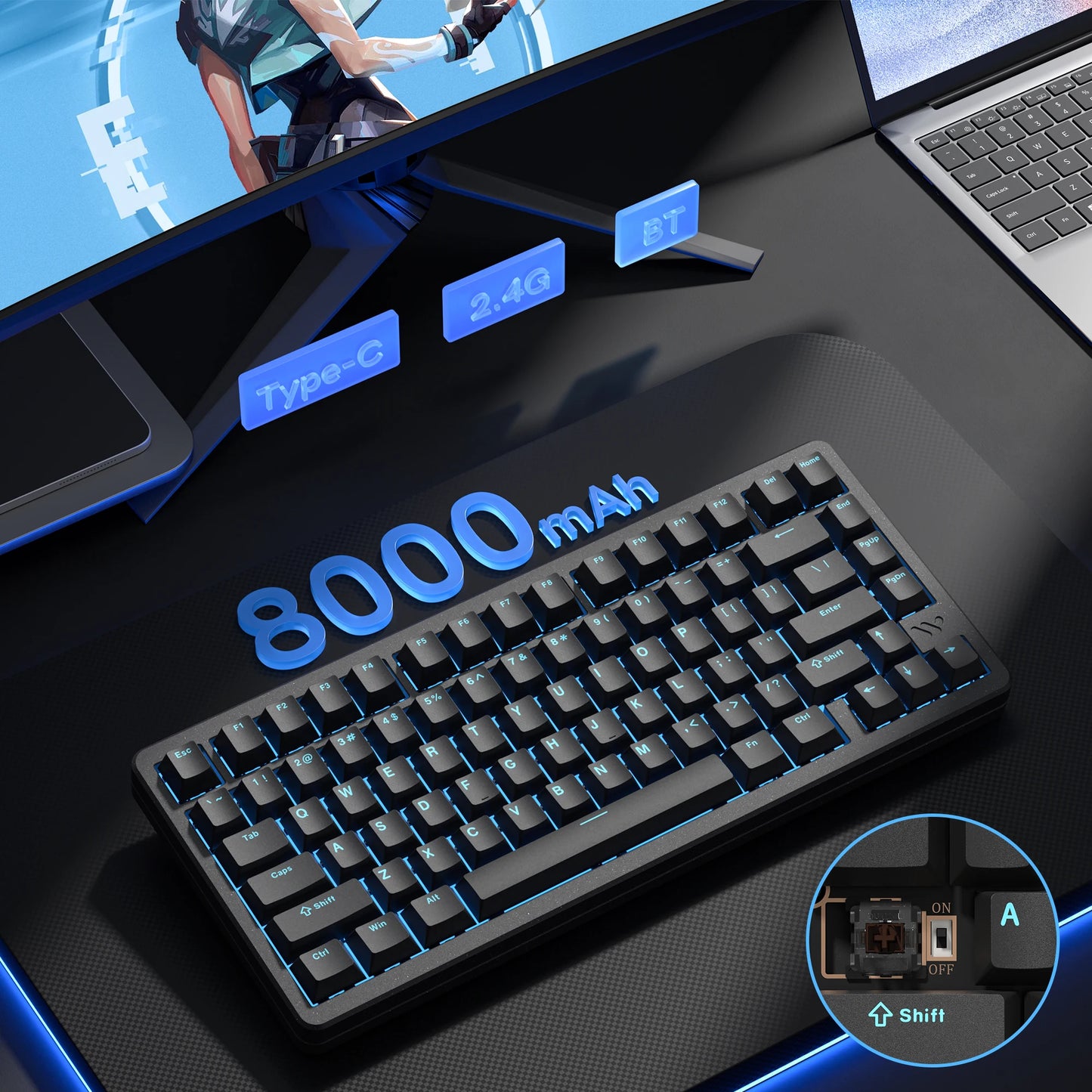 Womier SK75 TMR 3-Modes Wireless Magnetic Mechanical Keyboard Hot Swap Gasket Full Aluminum Gaming Keyboard RGB Keyboard for PC