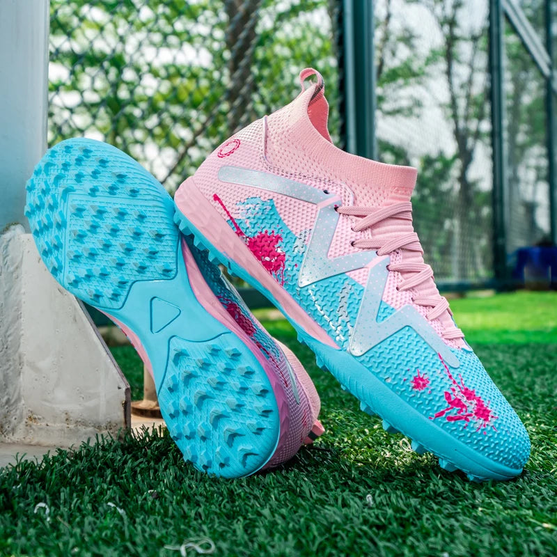 TF Turf Soccer Shoes PU Fabric Breathable Upper Rubber Sole Wear-Resistant Anti-Slip Men Women Kids Youth Training Sneakers