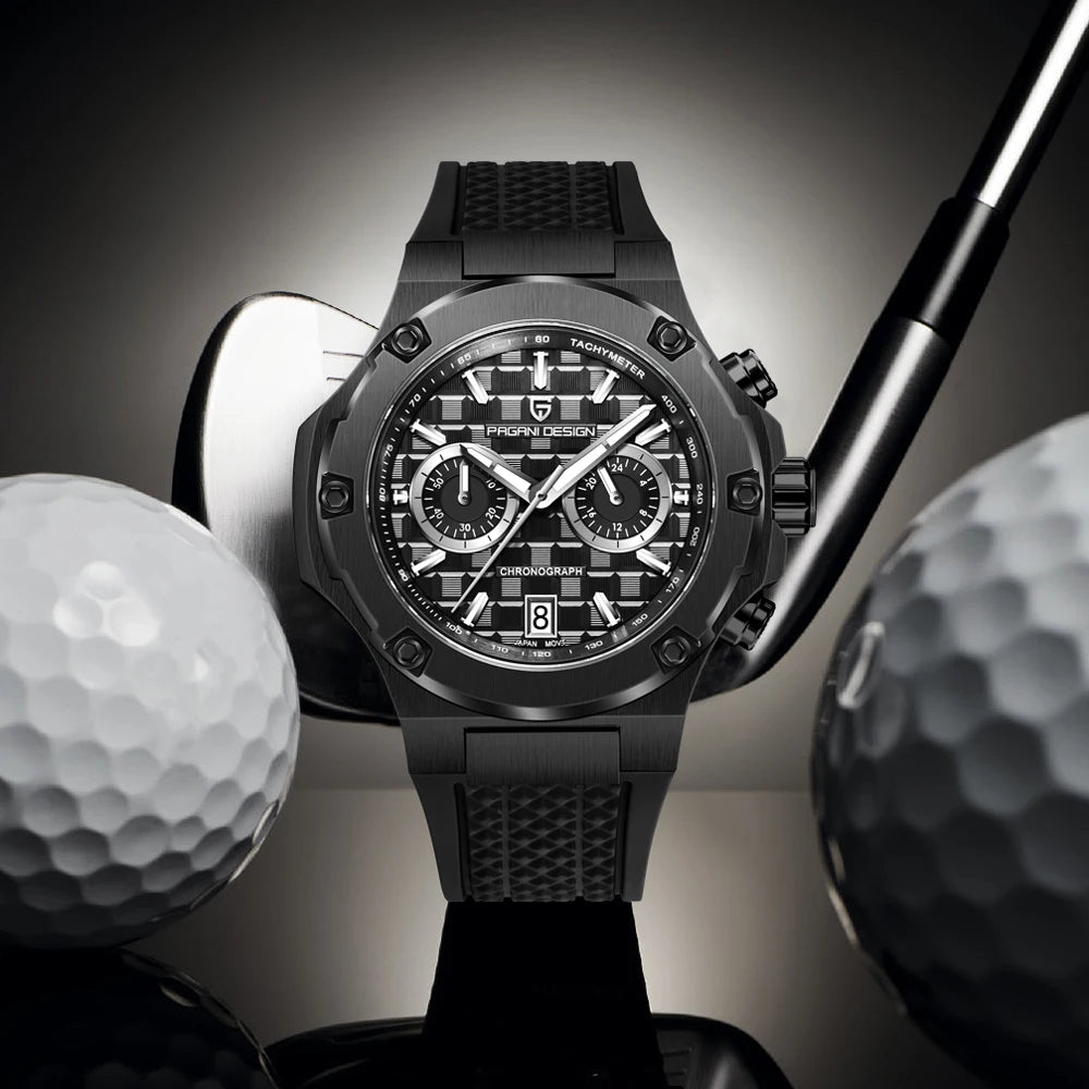 PAGANI DESIGN men’s quartz watches – Luxury sports chronograph, water-resistant, featuring luminescent hands and a sapphire crystal with anti-reflective coating