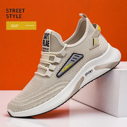 Hot Sale of the Season New Men's Running Shoes Breathable Lightweight Knitted Lace-Up Sports Sneakers Fashionable Korean Style