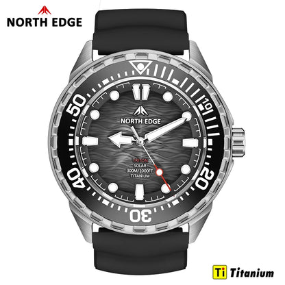 NORTH EDGE TRITON-TI Titánové nerezové potápačské hodinky na solárny pohon Luxusné quartzové hodinky pre mužov Vodotesnosť 300 m Výdrž viac ako 180 dní