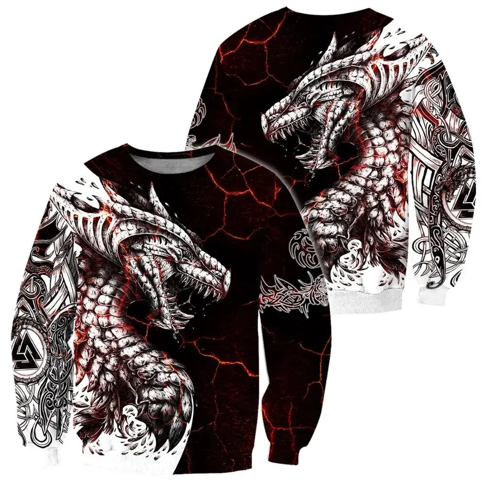 Sweatshirt com Capuz para Homem Black & White Tattoo Dragon com Impressão 3D, Unissexo, Streetwear, Fecho de Correr, Pullover, Casaco Casual de Fato de Treino KJ0192