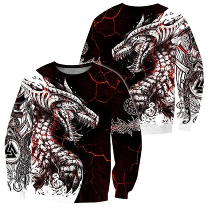 Sweatshirt com Capuz para Homem Black & White Tattoo Dragon com Impressão 3D, Unissexo, Streetwear, Fecho de Correr, Pullover, Casaco Casual de Fato de Treino KJ0192