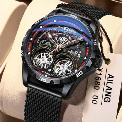 AILANG Super Cool Double Tourbillon Automatic Mechanical Watch Men Luxury Brand Luminous Waterproof Watches Men's Reloj Hombre