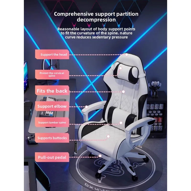 Pánské e-sportovní křeslo pohodlné pro dlouhé sezení, počítačové křeslo s polohováním pro odpočinek, opěradlo
