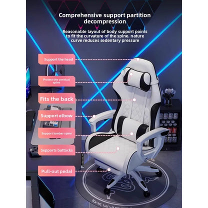 Pánské e-sportovní křeslo pohodlné pro dlouhé sezení, počítačové křeslo s polohováním pro odpočinek, opěradlo
