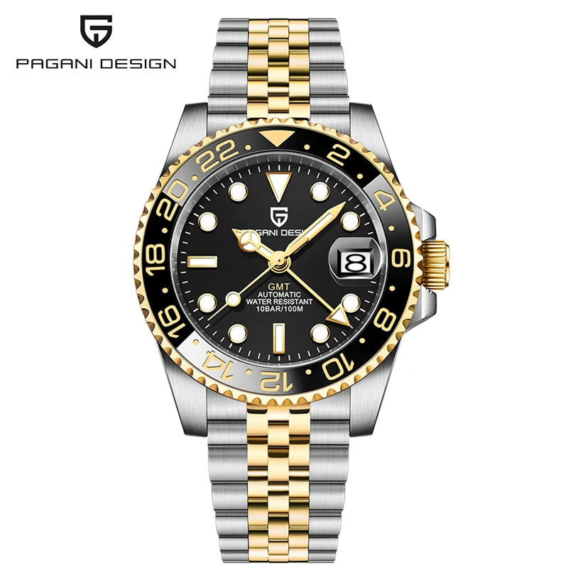 Relógio PAGANI DESIGN 40MM GMT para Homem, Luxo, Safira AR, Mecânico, Luneta em Cerâmica, Automático, 100M à Prova de Água, Relógio para Oferta