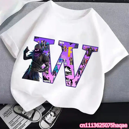 New Fortnites Kids T-shirts Cartoon Letter Graphic T-shirts Boys Girls Summer Casual Sports Short Sleeve Tops Children Clothing