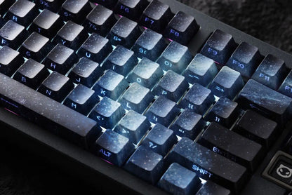 Purple Galaxy Gradient Side Carving Transparent Cherry Keycap PBT 135 Key Compatible with 60/64/84/98/108 Mechanical Keyboard