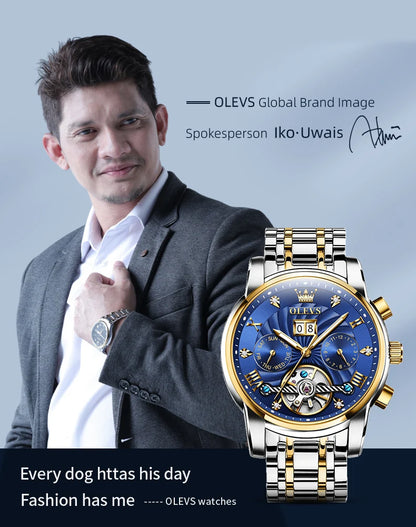 OLEVS 9910 Mens Watch Original Luxury Brand Waterproof Luminous  Automatic Mechanical Watch Dual Calendar Watch Box Reloj