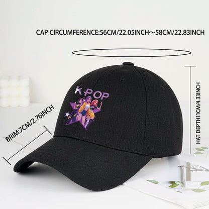 Boné de Baseball K-POP com Aba Curva Suave e Estampa de Grupo Feminino Cartoon - Unissexo, Casual, Retro e Ajustável - Chapéu de Sol Y2K