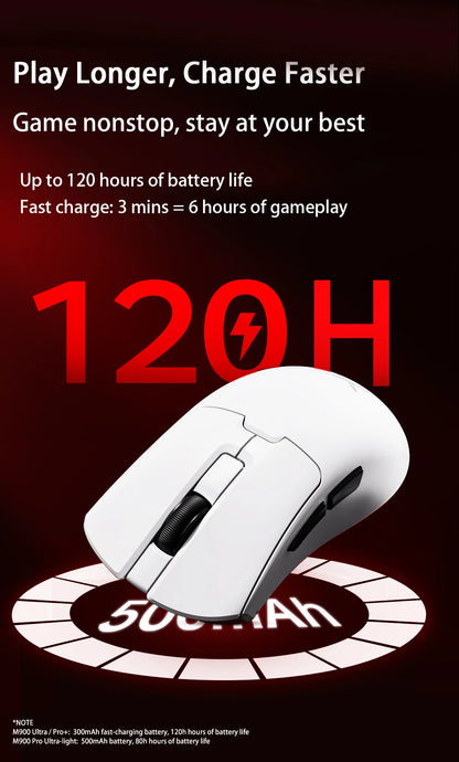 Delux M900PRO Versione ultraleggera Mouse gaming wireless ergonomico 1K/8K Polling Rate 50g PAW3395 per gamer PC destrorsi con mano grande