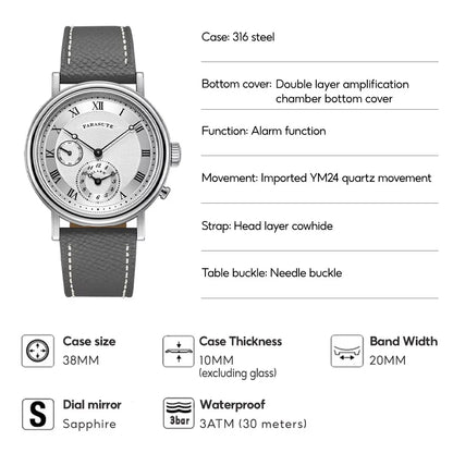 FARASUTE Retro Luxury Alarm Clock Quartz Watch Men Waterproof Night Light Wristwatch Casual Sapphire Stainless Steel Male Watch