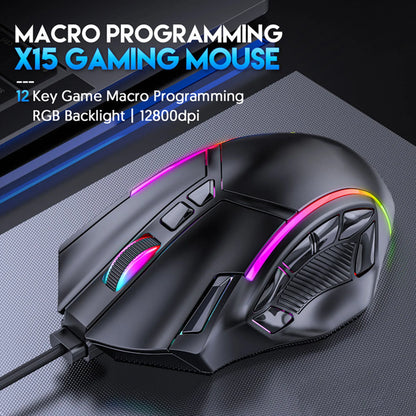 Gaming Mouse RGB Wired Mouse 12800 DPI 12 Keys Macro Definition Computer Replacement Accessories Photoelectric Working