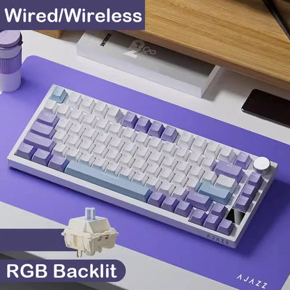 AJAZZ AK820 Mechanische Tastatur 70 % kompaktes Layout/RGB-Beleuchtung/Hot-Swap-fähige Switches, mit kabelgebundenem, kabellosem und Bluetooth-Betrieb
