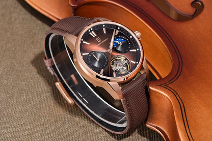 PAGANI DESIGN – Luxus mechanikus férfi karóra, 41 mm, zafírüveg, bőr szíj, vízálló, pilóta stílusú, tourbillon és holdfázis kijelzővel