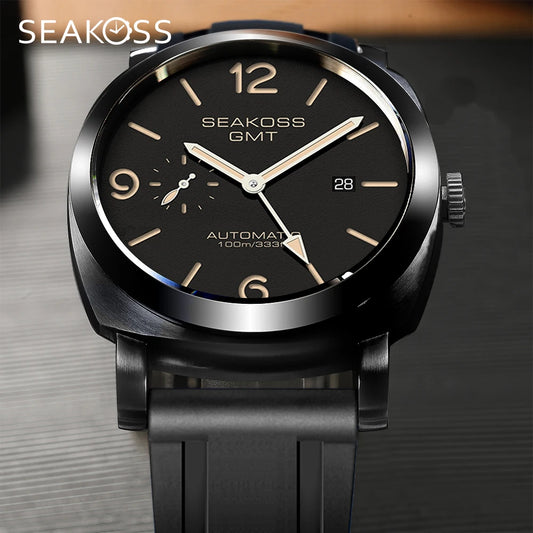 SEAKOSS 100m Diving Men's GMT Automatic Mechanical Watches 1963 Clock 2557 Seagull Movement Super Luminous Sapphire Wristwatches