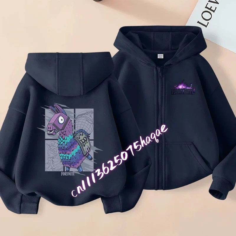 Neue Fortnite-Kapuzenjacke für Kinder im Herbst, mit Cartoon-Spielcharakter-Print, Reißverschluss, Winterjacke für Jungen