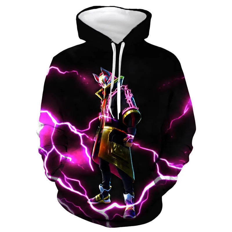 Fortnite 2024 Kinder-Sweatshirt mit digitalem 3D-Druck, Hoodie als Pullover-Jacke für Herren und Damen, langärmelig, Kindergeschenk