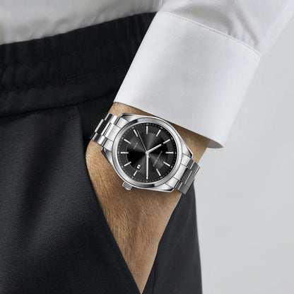 HANNAH MARTIN quartz watch, 40 mm, for men, black stainless steel bracelet, water-resistant to 3 bar, sporty-chic style