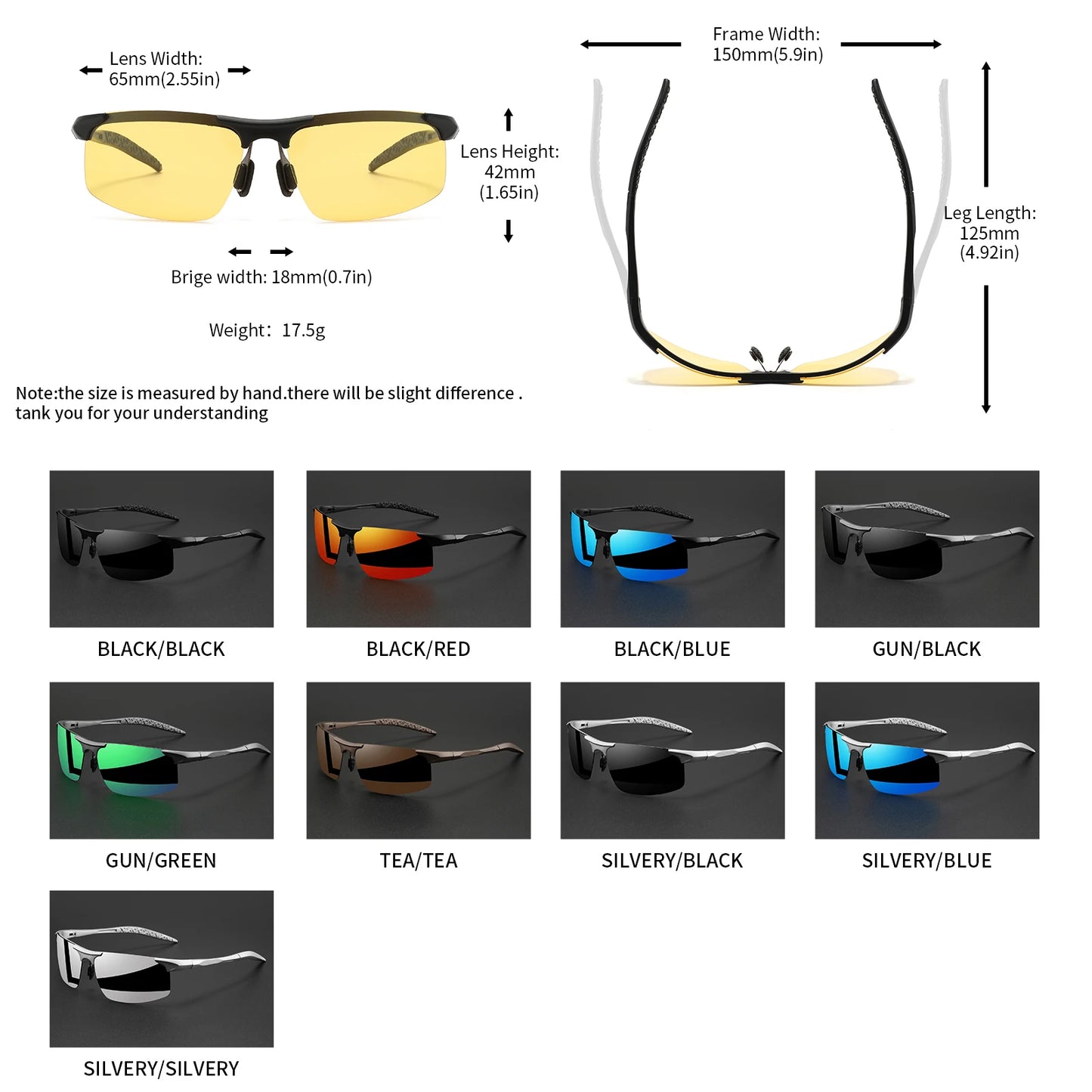 Classic Retro Semi-Rimless Square Polarized Sunglasses - Lightweight PC Frame & Spring Hinges, UV400 Unisex for Driving, Fishing