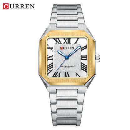CURREN Vintage Square Design Dial with Roman Numeral Classic Business Dress Quartz Watch for Men with Luminous Hands 8482