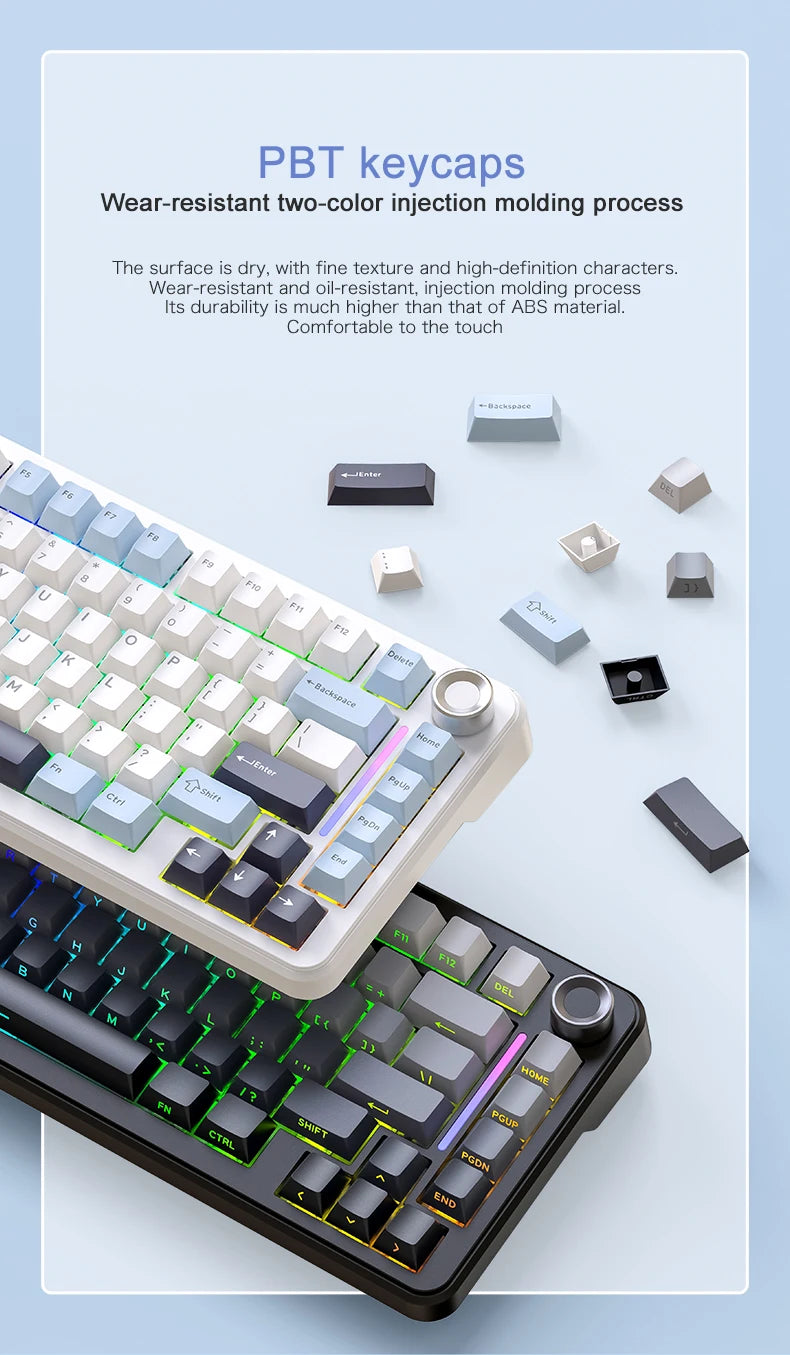 F75 Mechanische Tastatur FREEWOLF * AULA F75 Bluetooth-Tastatur mit drei Verbindungsmodi, speziell für Gaming und Büro entwickelt