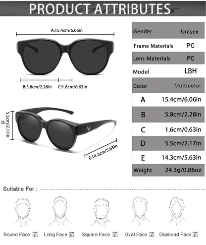 Over Glasses with Box Cover Over Myopia Eyeglasses Unisex Round Shades with UV protection Outdoor Sports Fishing Hiking Cycling