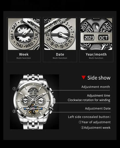 OUPINKE 3251 Watch For Men Auto Date Hollow Skeleton Luxury Automatic Mechanical Hand Clock Top Brand Waterproof Man Watches