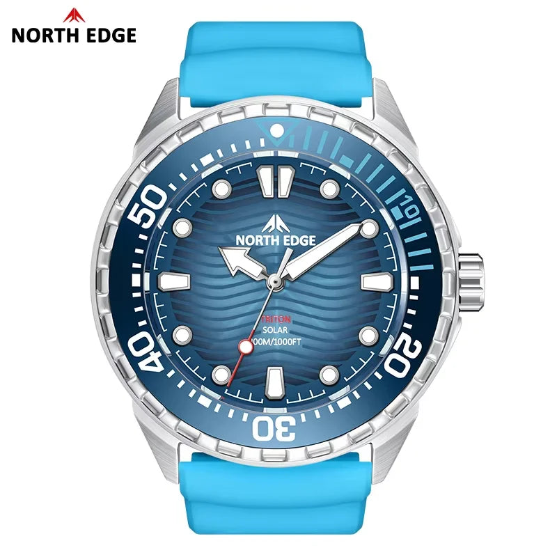 Stainless Steel Diving Watch Solar Energy Driven Quartz Watch Outdoor Waterproof Long Battery Life Rotatable Chronograph Ring
