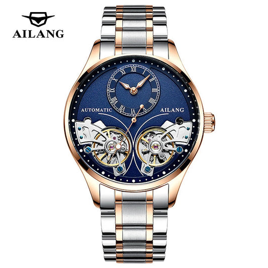 AILANG Brand New Fashion Double Tourbillon Watch for Men Luxury Stainless Steel Waterproof Automatic Mechanical Watches
