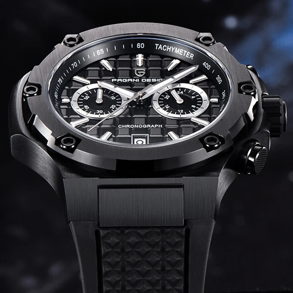 PAGANI DESIGN men’s quartz watches – Luxury sports chronograph, water-resistant, featuring luminescent hands and a sapphire crystal with anti-reflective coating