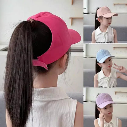 Bows Children Baseball Caps Hollow Empty Top High Ponytail Caps Adjustable Kids summer Sun Hats Boys Girls Hip hop Baseball Hat