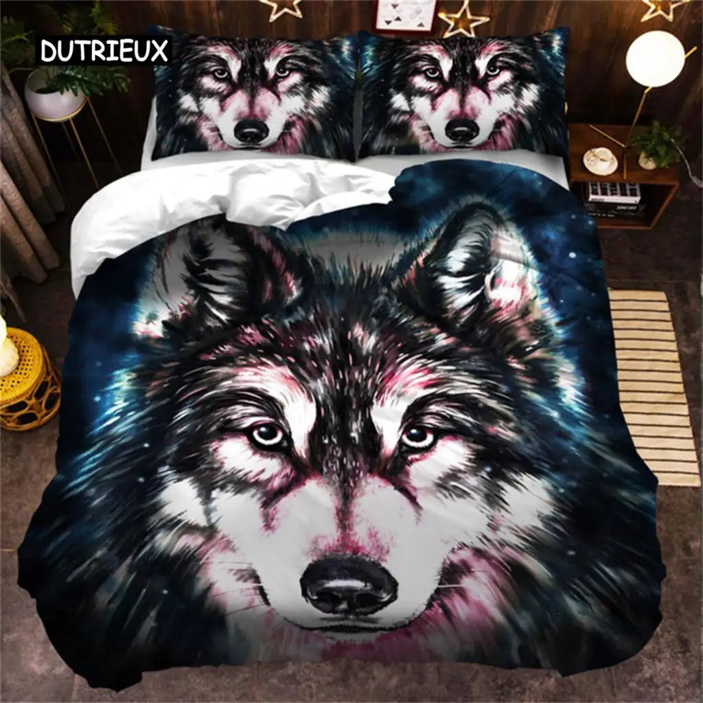 Σετ κλινοσκεπασμάτων 3D Wolf σε μαύρο και λευκό, με ονειροπαγίδα και tribal έθνικ στυλ, παπλωματοθήκη για εφήβους, ενήλικες, γυναίκες και άνδρες, διακόσμηση υπνοδωματίου