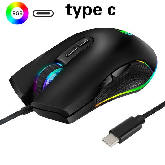 USB Type-C Wired Gaming Mouse RGB with 3200 DPI, Ergonomic Optical Gaming Mouse for MacBook Pro, Windows PC, Chromebook & USB-C Devices