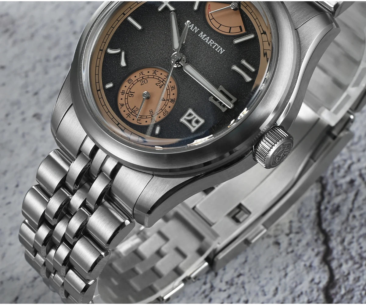 San Martin 39mm Miyota 9132 Power Reserve Display Men Luxury Sport Watch Automatic Mechanical Waterproof Original Design SN0144