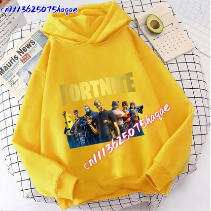 Nowa bluza dziecięca z kapturem Fortnites z nadrukiem postaci z gry, styl kreskówkowy, jesienna odzież casualowa, zimowa bluza dla chłopców