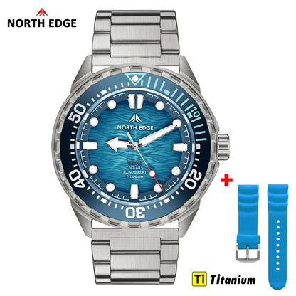 NORTH EDGE TRITON-TI Titánové nerezové potápačské hodinky na solárny pohon Luxusné quartzové hodinky pre mužov Vodotesnosť 300 m Výdrž viac ako 180 dní