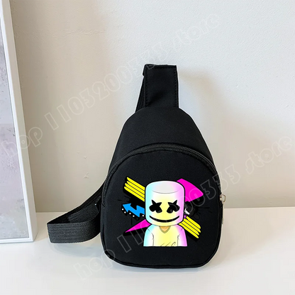 Fortnite Crossbody Bag Game Printed Kids Mini Chest Bag Classic Black Shoulder Bag Wallet Suitable for School Outdoor Activities