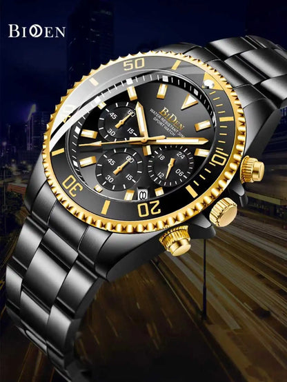 BIDEN Multi functional men's quartz watch luxury waterproof night light business style diving series casual fashion watch