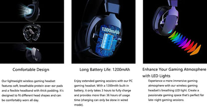 Cuffie da gaming con microfono rimovibile con cancellazione del rumore – Cuffie da gaming wireless a 3 modalità Bluetooth 5.3, 2.4G USB e cablate 3.5mm con driver da 50mm