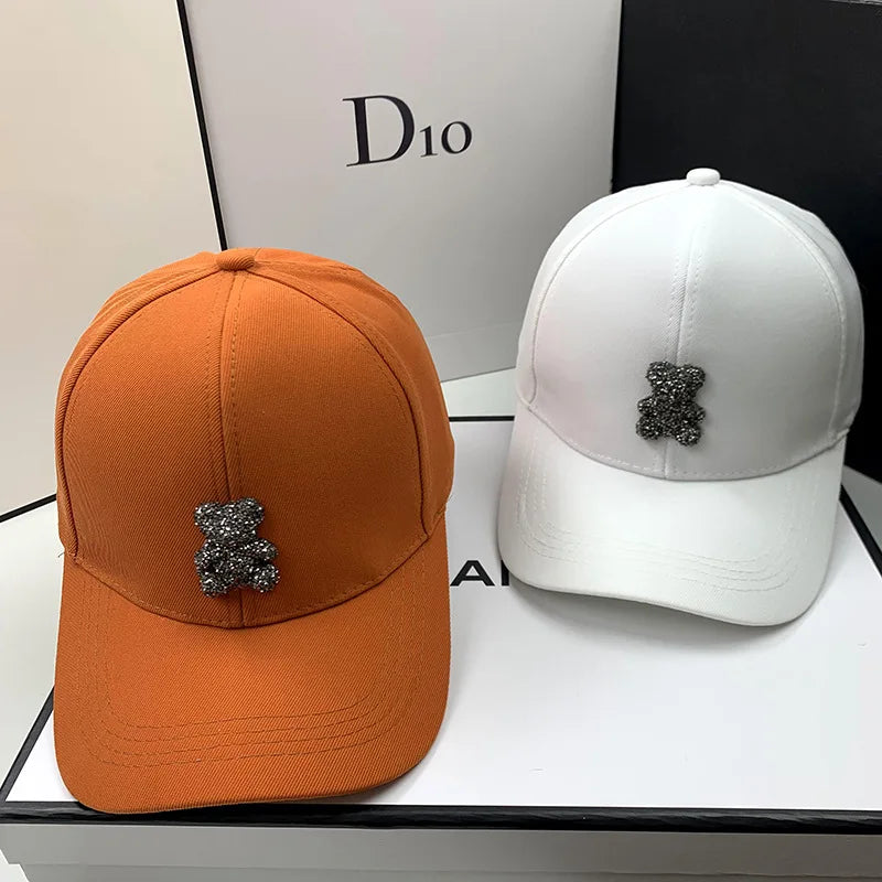 Șapcă de baseball de vară pentru femei, creată de un designer de modă, cu motiv „Ursul sălbatic coreean”, cu strasuri, șepci de soare, șepci de stradă K-pop, viziere pentru exterior, șapcă hip-hop