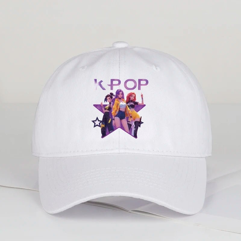 Boné de Baseball K-POP com Aba Curva Suave e Estampa de Grupo Feminino Cartoon - Unissexo, Casual, Retro e Ajustável - Chapéu de Sol Y2K
