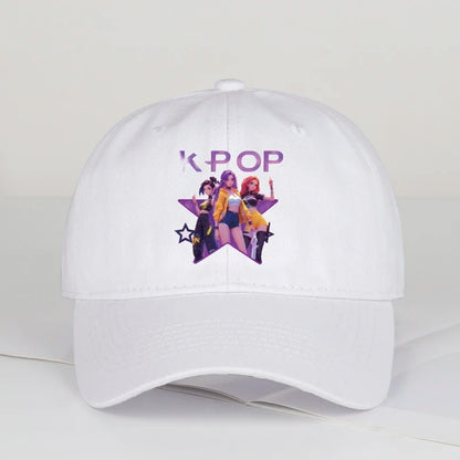 Boné de Baseball K-POP com Aba Curva Suave e Estampa de Grupo Feminino Cartoon - Unissexo, Casual, Retro e Ajustável - Chapéu de Sol Y2K