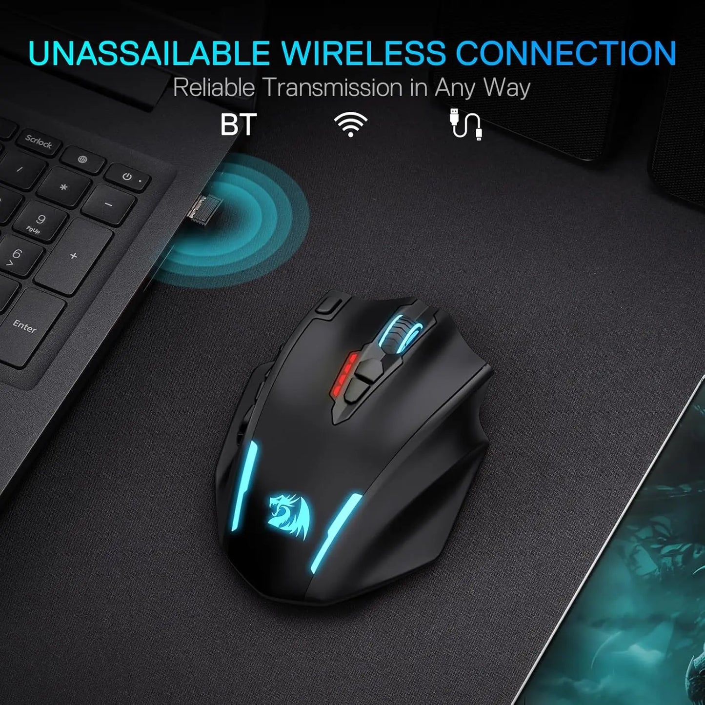 Mouse gaming ottico wireless Redragon M913 MAX 26000 DPI MMO con 16 pulsanti programmabili