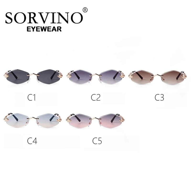 SORVINO 2024 Women Luxury Brand Designer Sunglasses New Polygonal Small Rimless Rhombus Sun Glasses Female Retro Eyewear