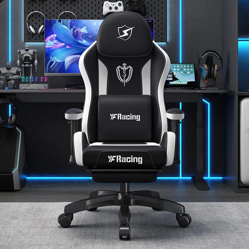 Ergonomic Gaming Chair with Latex Seat Cushion, Adjustable Backrest, Dual Headrest, 4D Pneumatic Lift, Office Computer Chair