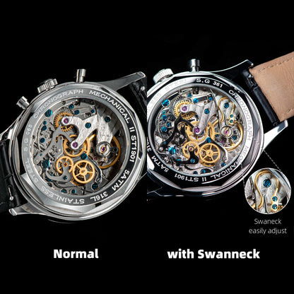 40mm Men's Army Watch 1963 Pilot Mechanical Sugess Panda Wristwatch Sapphire Air Force Watch Chronograph Official ST1901 Movement